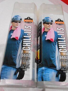 2 Tenacious Ergodyne Work Gear Pink Chill-Its 6602 Cooling Towels-13"X29.5"-NEW